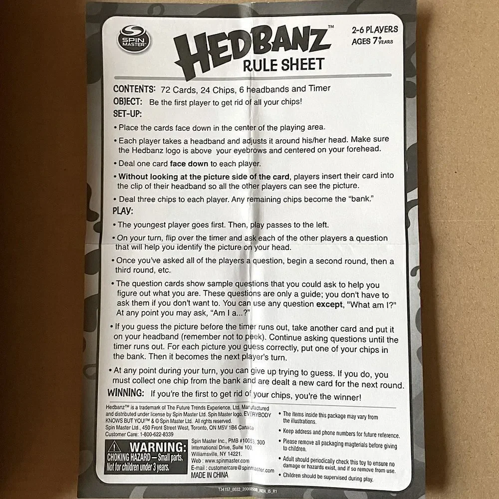Spin Master, “HeadBanz” 2-6 Player Game (kids 7+).